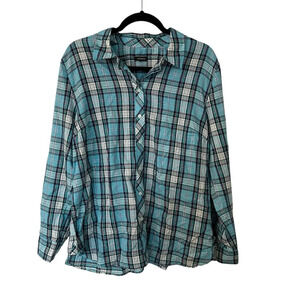 Talbots Women’s Long Sleeve Cotton Button Front Festive Party Plaid Shirt GUC